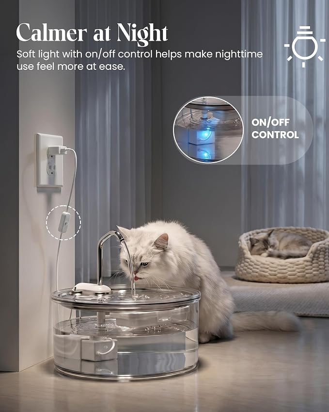 Tomxcute Glass Cat Water Fountain - 108oz/3.2L Ultra-Quiet Cat Fountain for Drinking, Elegant Easy to Clean Glass Pet Water Fountain for Cats, Small Dogs, Multiple Pets, Model Number P11G1