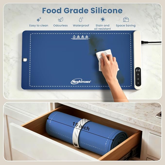 Warming Mat for Food, 24"x15" Food Warming Mat 6 Temperature & 6 Timer Settings Upgrade Graphene Fast Full Surface Heating-Versatile Food Warmer for Gatherings, Parties, Everyday Use-Fruit Frost Blue