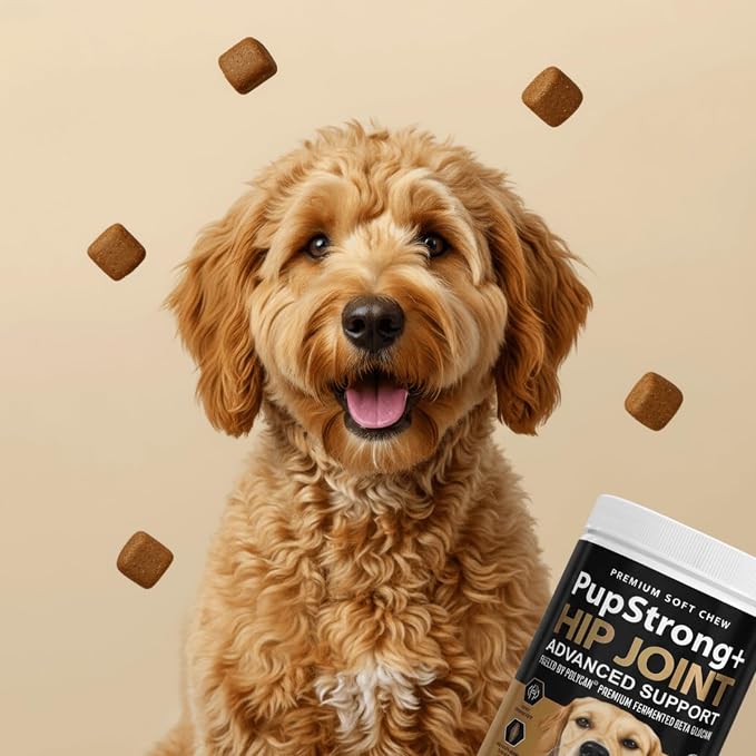 Pupstrong™+ Hip & Joint Support Soft Chews for Dogs – Powered by Polycan® Postbiotic – Supports Gut Health, Mobility, Joint Flexibility, Immune Health & Healthy Aging – 120 Chews