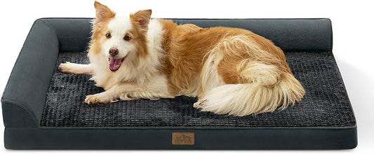 COZY KISS Orthopedic Dog Bed for Extra Large Dog 44x32 inch, XL Pet Sofa, Bolster Foam Bed with Sides, Non-Slip and Egg-Crate Big Dog Couch Bed with Washable Removable Cover, Black