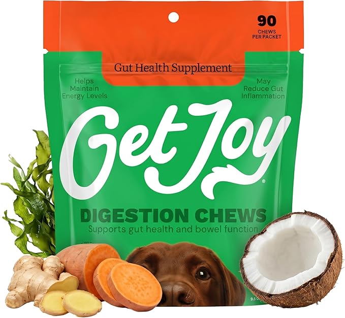 Get Joy Digestion Chews, Gut Health Supplement for Dogs, Vet Recommended Soft Daily Digestive Health & Immune Support with Prebiotics, Probiotics & Postbiotics, Made in USA, 90 Count
