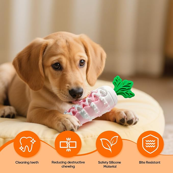 Indestructible Carrot Dog Toy for Aggressive Chewers - Tough Natural Rubber Chew Toy for Boredom, Interactive Treat Toy for Mental Stimulation - Durable Squeaky Toy for Small & Medium Dogs