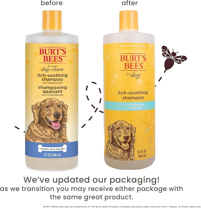 BURT'S BEES FOR PETS Itch Soothing Dog Shampoo with Honeysuckle, 95% Natural Origin, pH Balanced, No Sulfates, Parabens, or Phthalates, Relieves Itchy Skin, 32 Fl Oz - 2 Pack