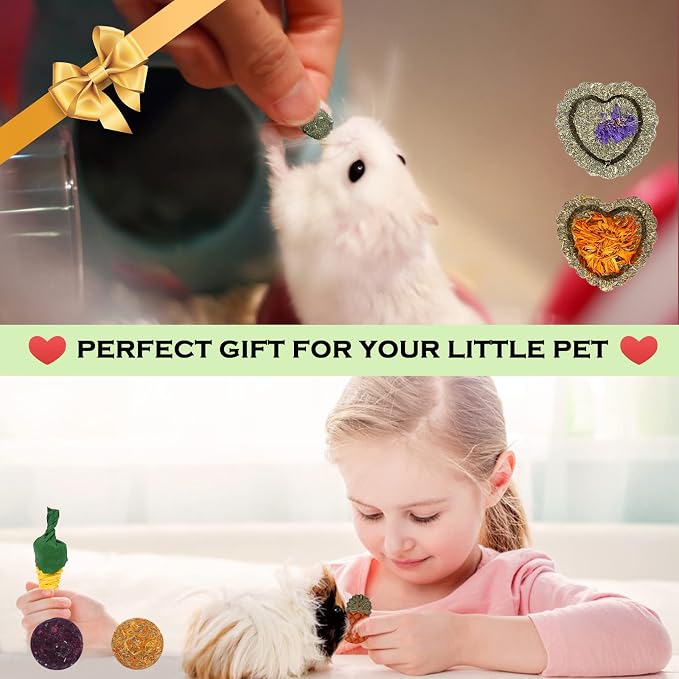 VESPRO Bunny Toys, 21PCS Rabbit Chew Toys for Teeth, Guinea Pig Natural Treats, Timothy Hay Sticks for Chinchillas Hamsters Rats, Small Animals Teeth Grinding