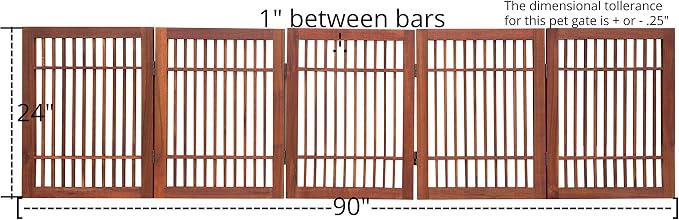 Urnporium Freestanding Wooden Dog Gate Foldable Indoor Pet Gate No Drill Expandable Barrier for Doorways Stairs Hallways Portable Wood Fence for Small Dogs & Puppies (Brown Pet Gate, 5 Panel 24" Tall)