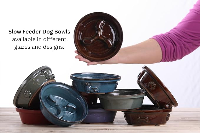 Willow Ceramics Dog Bowl – Handmade Ceramic Slow Feeder, 13.5oz Anti‑Gulp Bowl for Small to Medium Dogs, Dishwasher Safe, Made in USA (Dark Honey, 6inch)