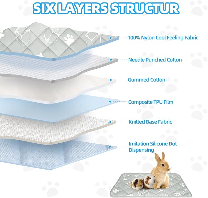 Homimp Summer Cooling Mat for Small Animals, 8PCS Guinea Pig Cage Liner Hamster Pee Pad, Washable Rabbit Cool Pad, Breathable Bed Blanket for Bunny Hedgehog, Keep Cooling for Pets, Grey 16"X 24"