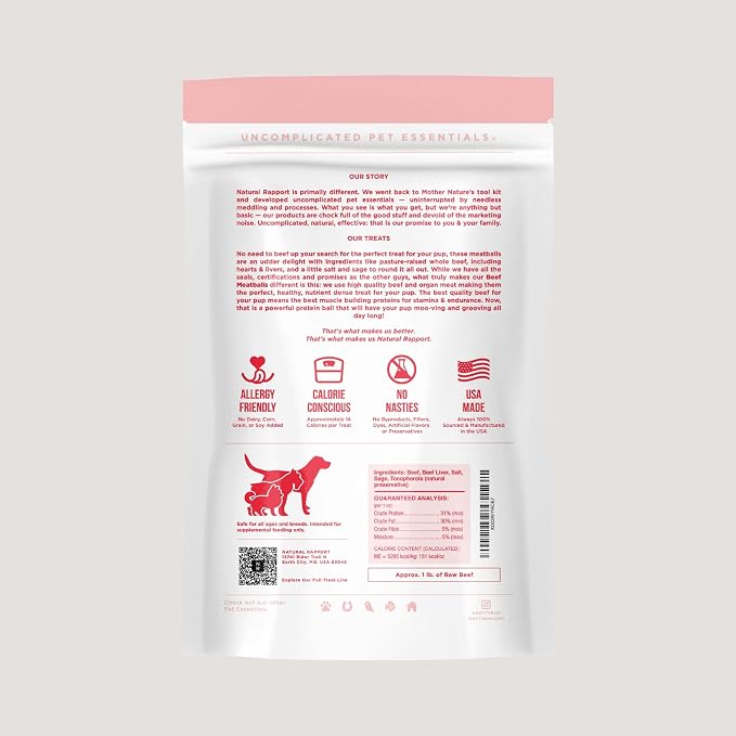 Natural Rapport Freeze Dried Beef Meatballs Dog Treats - Pasture Raised Beef & Liver, High Protein Training Treats (4 oz) (40+ Treats)