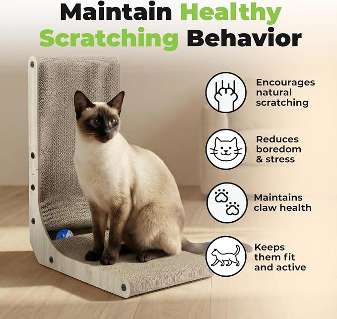 Best Pet Supplies Catify Cat Scratcher, Fun Interactive Scratchers, Posts, Poles, Claw Safe, Furniture Saver Indoor Play Support Natural Cat Behaviors Heavy Duty - L-Shape - H: 26"