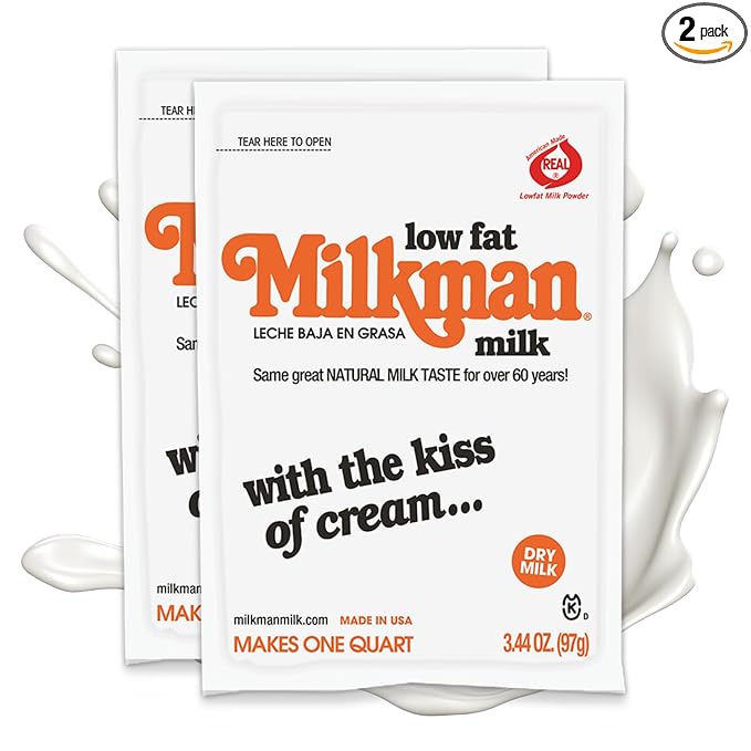 Milkman Low-Fat Milk - Instant Dry Milk Powder Packets - For Coffee, Baking, or Travel - Just Add Water, Makes One Quart - Classic, Natural Taste with the Kiss of Cream! (2 Pack)