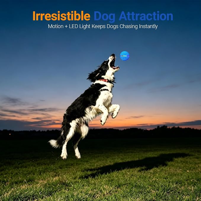 Interactive Dog Ball Toy for Small Medium Dogs – Automatic Rolling, Bouncing & Moving Dog Toy with LED Lights, 2-in-1 Fetch Toy, Durable E-TPU, USB Rechargeable (2.8” Blue)