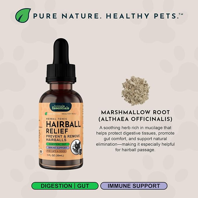 Animal Essentials Hairball Relief Formula - Hairball Treatment for Dogs and Cats, Hairball Medicine, Hairball Remedy, Marshmallow Root Extract - 2 Fl Oz