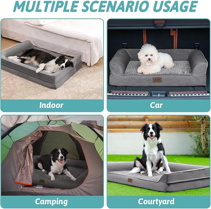 COZY KISS Orthopedic Dog Beds for Large Sized Dog, XL Bolster Pet Couch with Waterproof Lining, Egg Crate Foam Sofa for Pets Up to 100 lbs, U-Shaped, 48x32x7.5 inch, Grey
