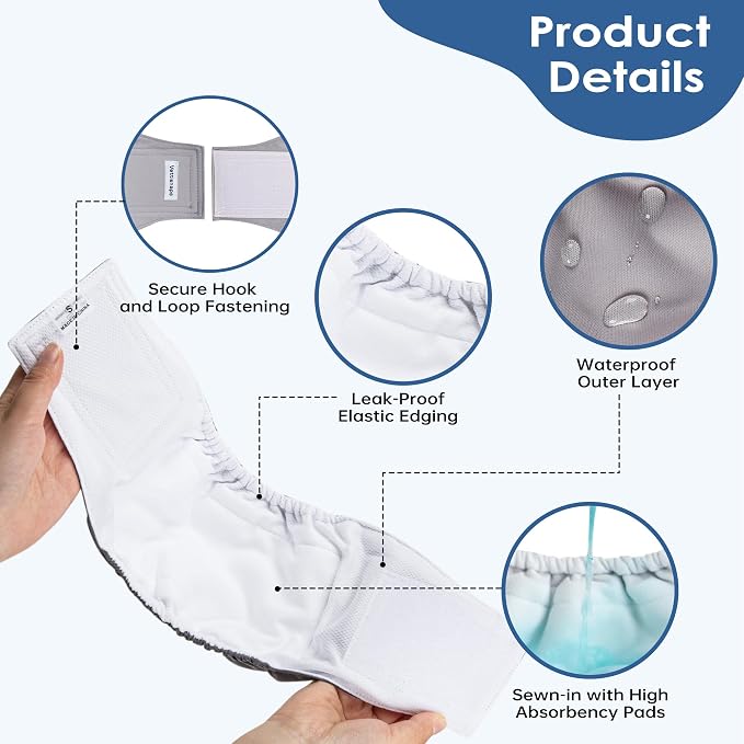 5 Pack Dog Diapers Male Reusable Belly Bands Washable for Smile Male Dogs, High Absorbency for Puppy & Doggy, Size XS