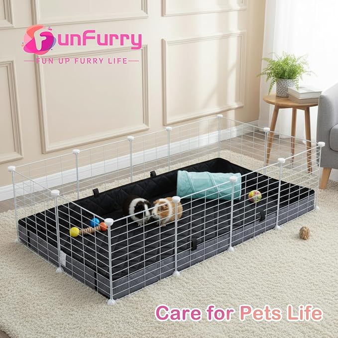 FunFurry Quilted Guinea Pig Cage Liner, Reversible & Absorbent Bottom Base, Cage Liners for Small Animals, Hamster Chinchilla Hedgehog Ferret Rabbit. (Dark Grey-Quilted, 24" X 60")