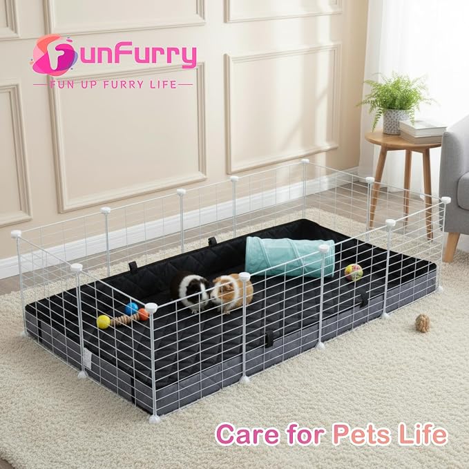 FunFurry Quilted Guinea Pig Cage Liner, Reversible & Absorbent Bottom Base, Cage Liners for Small Animals, Hamster Chinchilla Hedgehog Ferret Rabbit. (Dark Grey-Quilted, 24" X 36")