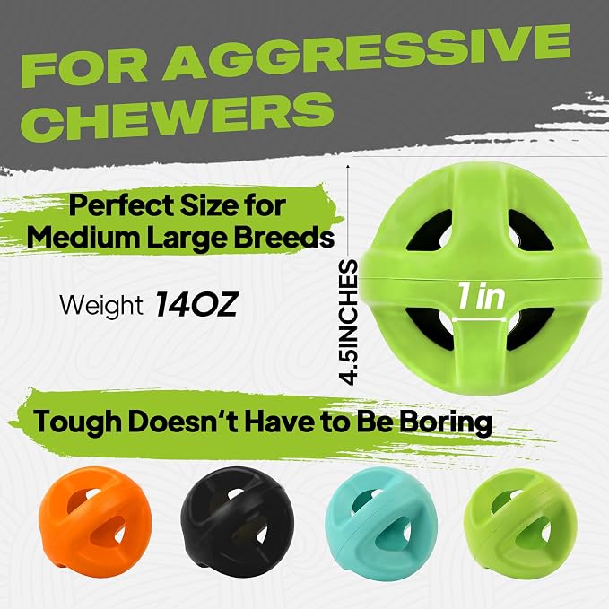 Fida Natural Rubber Dog Balls for Aggressive Chewers, Durable Dog Chew Toys for Large Dogs, Interactive Fetch & Tug of War Toys for Medium Large Breed Non-Toxic Dish Washable,4.5 * 4.5"