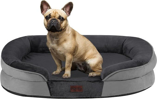 Dwanton Orthopedic Dog Bed for Medium Dogs with Gel Memory Foam, Waterproof Dog Sofa, Washable Pet Bed with Four Sided Bolster Cushion, Removable Cover & Non-Slip Bottom, 28", Dark Grey