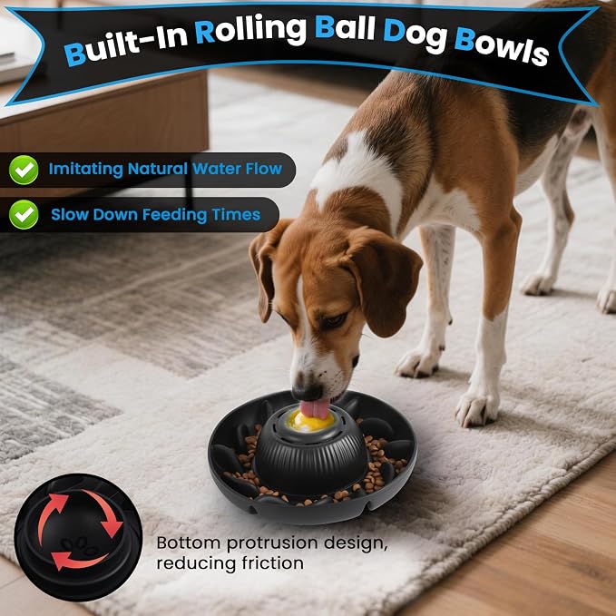 PUPPYGANG 2-in-1 Slow Feeder Dog Bowl for Large Dogs — Silicone Dry Food Maze & Wet Food Lick Ball with Suction Cup, Interactive Puzzle Feeder, Non-Slip & Detachable, Easy to Clean (Black)