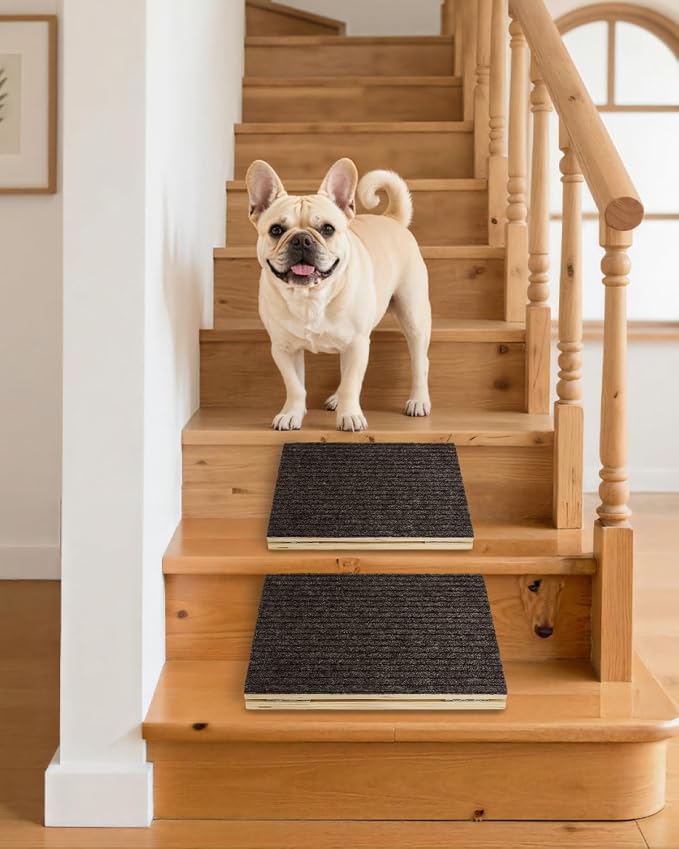 Foldable Wooden Dog Ramp for Stairs, Non-Slip Pet Ramps for Staircase, 2 Pack for Small and Middle Dogs and Cats, Step and Stair for Injured and Elderly Pets (Longer 15.7in)
