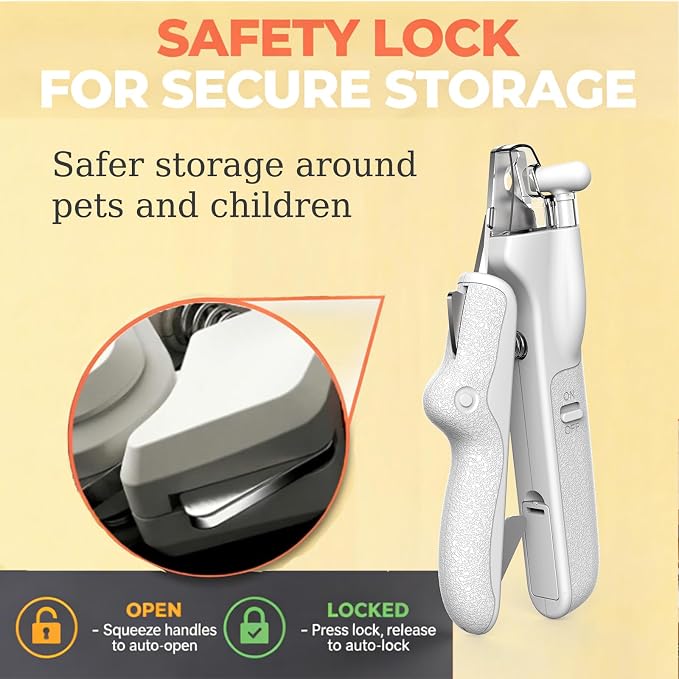 LED Dog Nail Clippers with Light and Nail Catcher - Pet Nail Trimmer with Safety Guard, Ergonomic Leatherette Handle, Rotating File for Small Medium Dogs Cats
