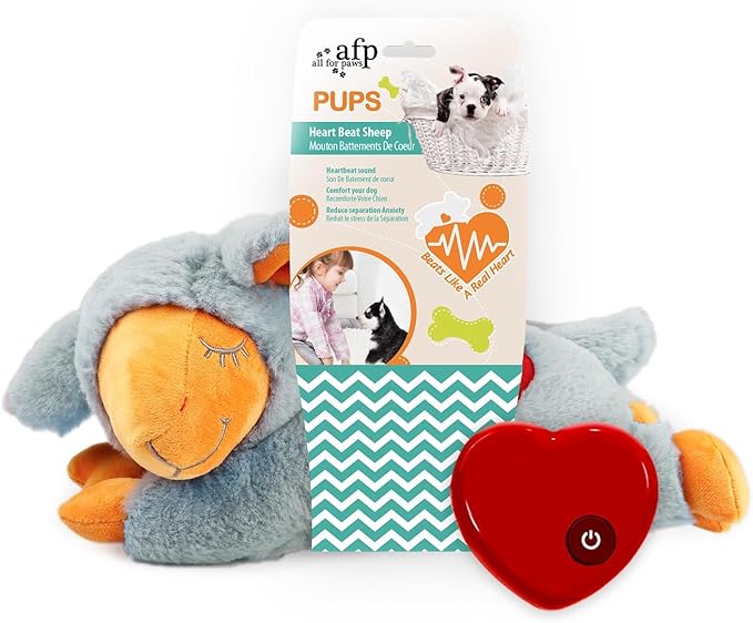 ALL FOR PAWS Heartbeat Puppy for Dogs, Dog Anxiety Relief and Calming Aid Toys, Heartbeat Stuffed Animal Toy for Behavioral Training, Snuggling Plush Toy for Puppy Sleep Aid, Grey Sheep
