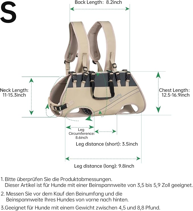 Dog Backpack Carrier for Large Dogs - Hands-Free Pet Travel Pack with 6-Point Safety System, Waterproof & Reflective Design for Motorcycle, Hiking, Surfing (Khaki Color, Small)