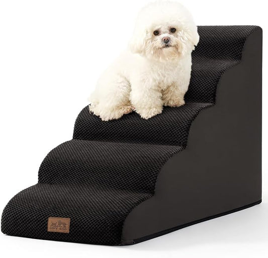 COZY KISS Dog Stairs for High Bed 22.6" H, Small Dog Step for Puppy, Older or Cat, Curved Ramp for Car, Ladder with High Density Foam, Lightweight, Durable, 15.7x33x22.6 inch, 5 Step, Black