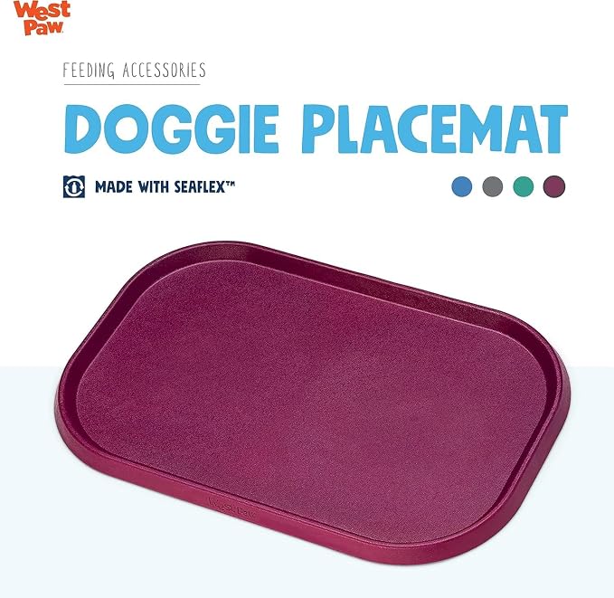 West Paw Seaflex Doggie Placemat – Less Mess Placemats for Dogs, Cats, Pets for Quiet Feeding – Eco-Friendly – Dishwasher Safe, Non-Toxic, Non-Slip – Raised Edges to Hold Dog Bowls, Tropic Red