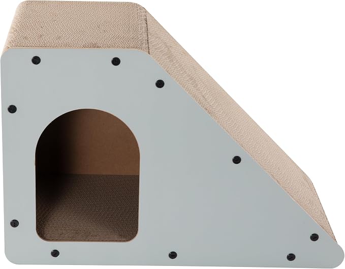 Kento 23.63" Modern Cardboard Cat Cave Scratcher with Catnip, Angled Trapezoid Hideaway House and Scratching Lounge for Indoor Cats, Gray CSR1008H