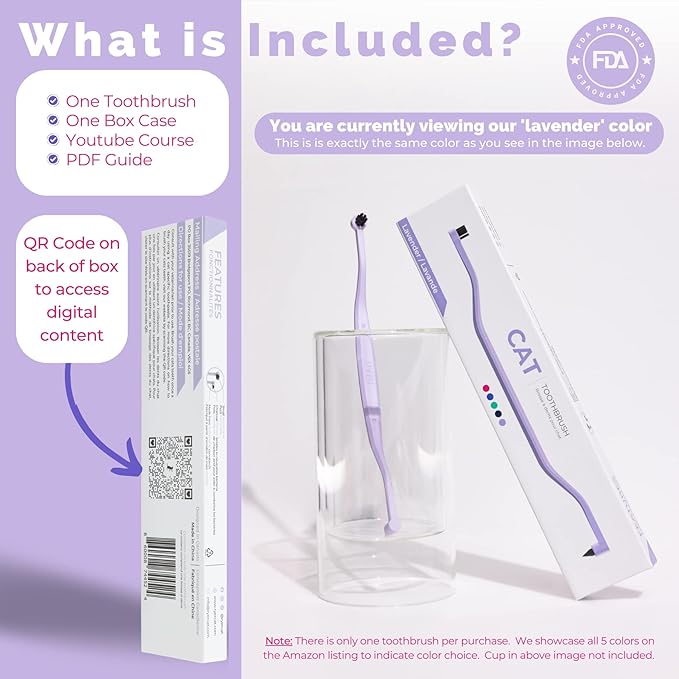 RYERCAT Lavender Dual Sided Cat Toothbrush - Only 8mm Wide to fit into Cat's Mouth - Cat Dental Supplies