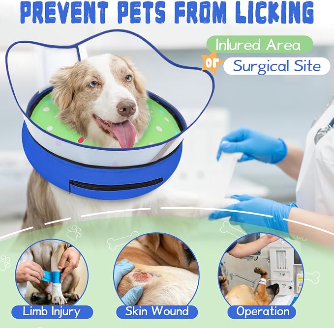 Elevated Inflatable Dog Cone Collar Alternative After Surgery, Dog Donut Collar, Soft Pet Cone to Stop Licking for Small Medium Large Dogs