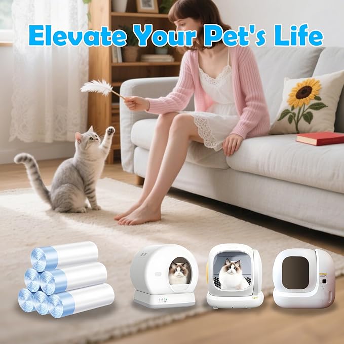 Cat Litter Bags 120 Count, 21.65"X11.8",Self-Cleaning Cat Litter Box Liners Bags Waste Bags for Pet Poop,Thick Heavy Duty Drawstring Replacement Cat Litter Liners,Tear-Resistant