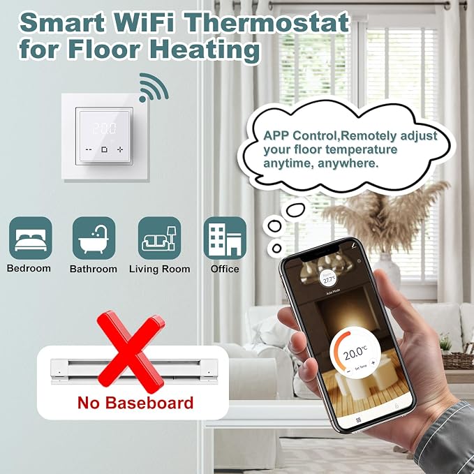 HEATIT Programmable Thermostat, WiFi Smart Thermostat for Electric Radiant Floor Heating with Touchscreen, 120V-240V Wide Voltage Range, Dual Sensing, White