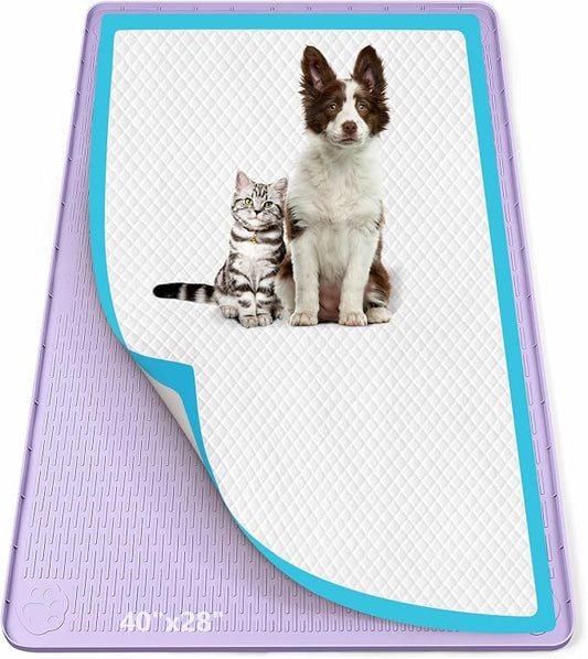 Pee Pad Holder for Dogs, 40" x 28" Silicone Pee Tray Mat Leak-Proof, High Edge, No Spill Pet Pad Holder for Puppy, Cat, Rabbit, Training Pads for Floor Protection, No Pee Pads (Purple)