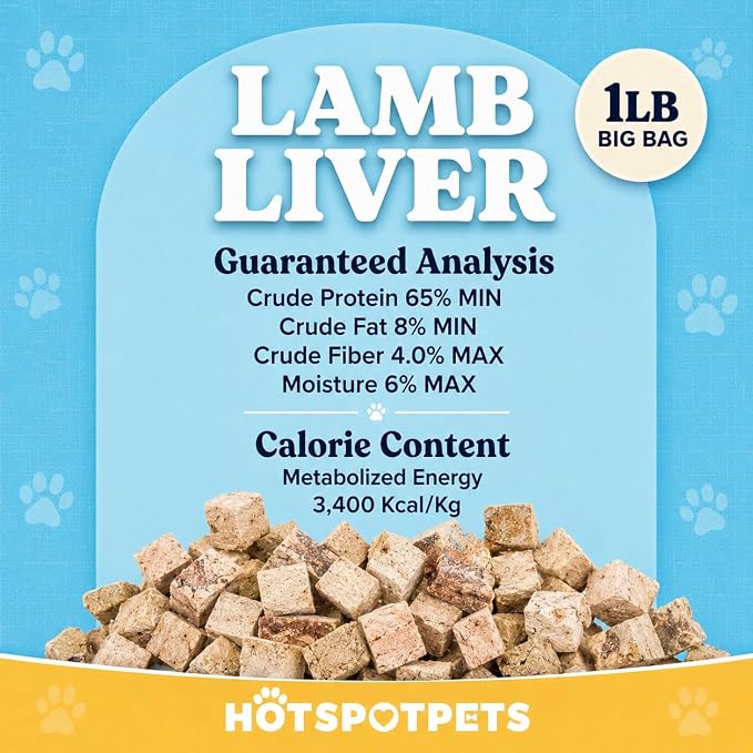 hotspot pets Freeze Dried Lamb Liver Treats for Cats & Dogs (1 Pound Bag 300+ pcs) Made in USA - Healthy, Single Ingredient Training Treats & Cat Snacks, Perfect Bite Size Snack