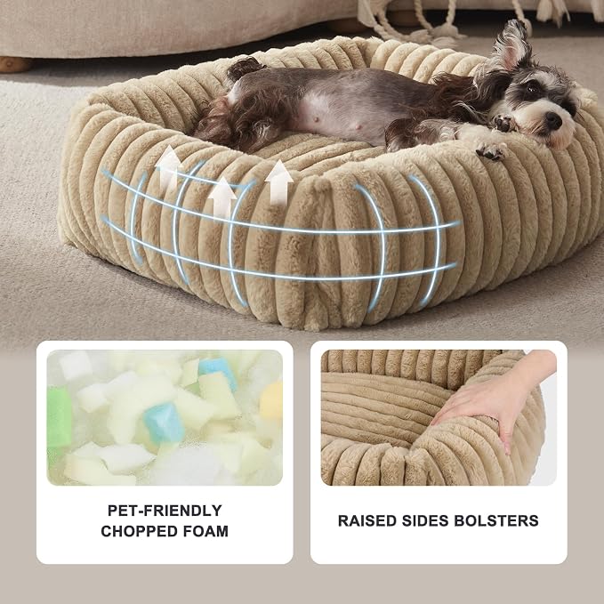 FURTIME Dog Beds Large Sized Dog, Washable Orthopedic Pet Bed with Removable Cover, Rectangle Soft Calming Sleeping Puppy Bed Durable Pet Cuddler with Anti-Slip Bottom, Beige, L(36"x27"x8")