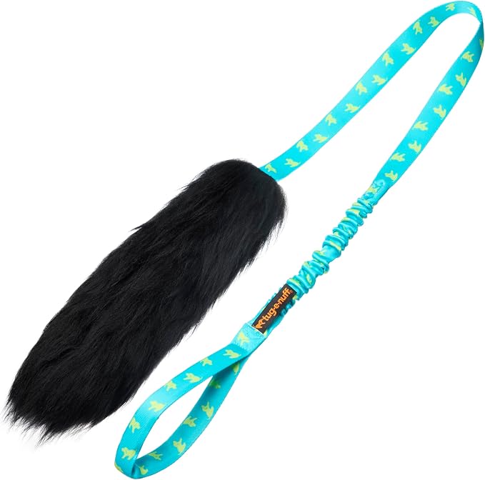 Tug-E-Nuff | Sheepskin Bungee Chaser Dog Tuy Toy for Reaching Recall (Teal Pattern)