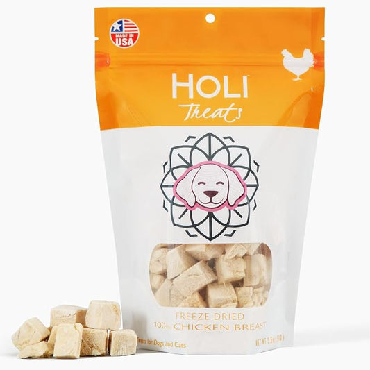 HOLI Freeze Dried Chicken Breast Dog Treats. Single Ingredient Freeze Dried Chicken Treats for Dogs. Healthy All Natural Dog Snack Made from 100% Breast Meat. High Value Training Treat. 7 oz