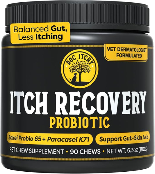 Doc Itchy: Itch Recovery Dog Probiotic Chews | L Sakei & L Paracasei | Targets Itchy Skin, Ears & Paws | Supports Yeast Balance & Gut Health | Clinical-Strength | 90 Count