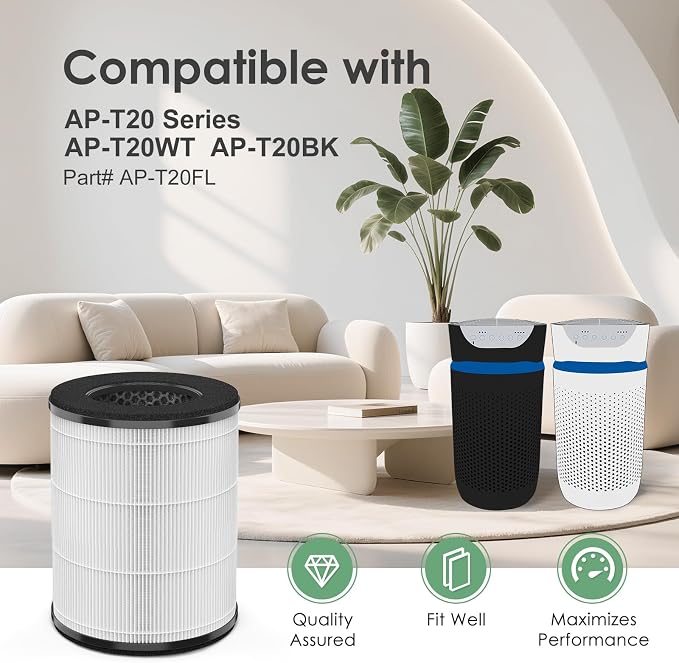 AP-T20FL Replacement Filter Compatible with HoMedics Air Purifier Filter AP-T20 AP-T20WT AP-T22 AP-T20BK TotalClean Tower Ture HEPA Type w/ 4-Stage Filtration, 2-Pack