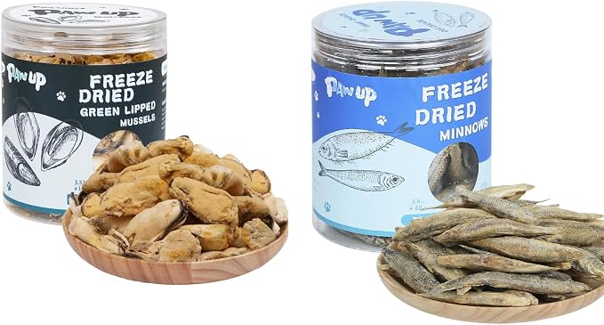 PAWUP Freeze Dried Green Lipped Mussels &Minnows Dog Treats – Raw Single Ingredient Snacks for Joint & Hip Health, Rich in Omega-3, Grain Free