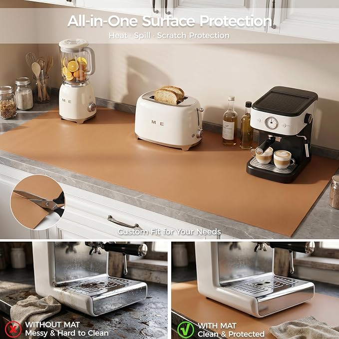 Extra Large Silicone Mat for Countertop & Table with Gift Tube Packaging, Thickened Non-Slip Heat Resistant Table Protector, Cuttable Waterproof Kitchen Prep & Kids Craft Mat