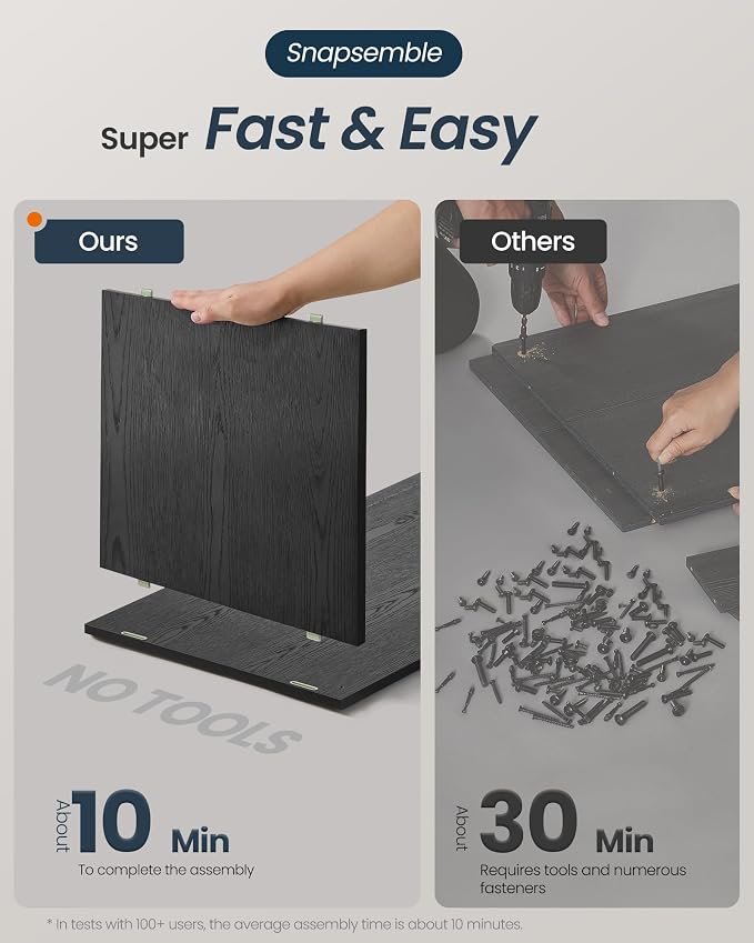 SONGMICS HOME Cat Litter Box Enclosure, Snapsemble Superfast Assembly, Litter Box Furniture for Large Cats, Display Side Table, Push-to-Open Doors, Ebony Black and Somber Walnut UPCL013BE01S