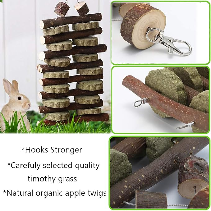 Hamiledyi Bunny Chew Toy for Teeth,Guinea Pig Natural Organic Fruitwood Sticks with Grass Cake Chewing/Improve Dental Health,12Pcs Rabbit Cage Mats Small Animal Plastic Feet Pads Floor Mat for Pet