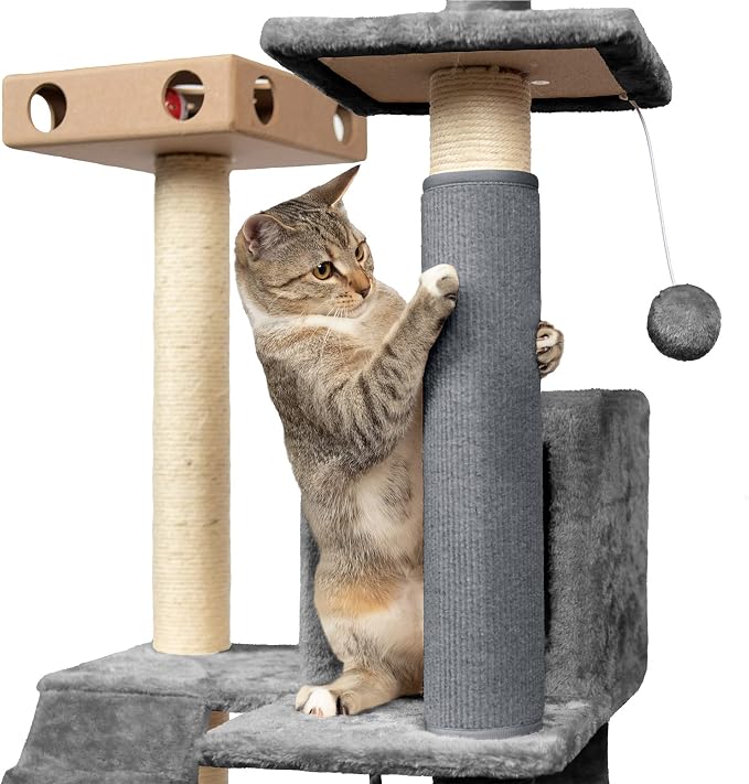 Furhaven Wrap Around Scratching Post Cover for Indoor Cats, Fits Posts Up to 3.5" Diameter, Durable & Less Mess - Tiger Tough Carpet Scratch Mat - Gray, Small
