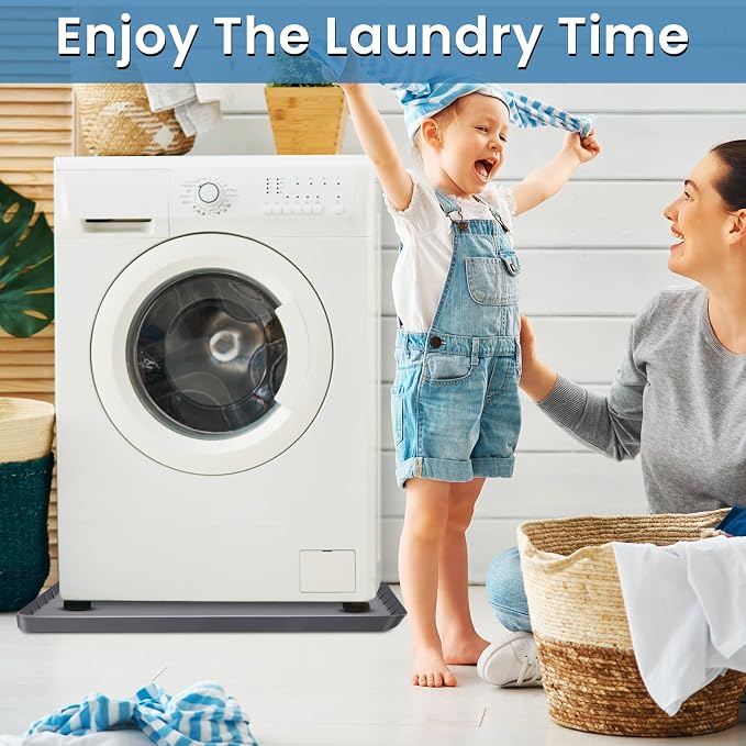 Large Thickened Washing Machine Mat 30" x 28" Silicone Under Washer and Dryer Drain Pan Drip Tray Floor Protector Non-Slip Flexible Soft Mat Waterproof Raised Edge 0.98'' Dark Gray