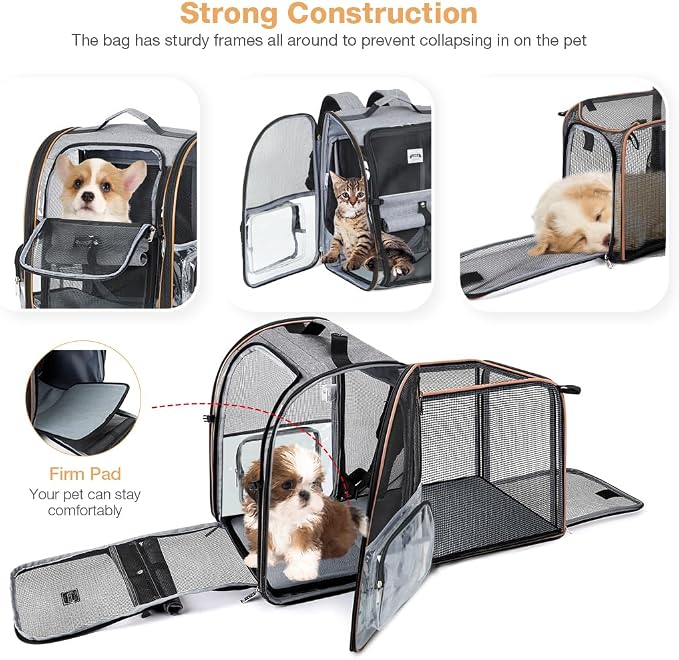Clear Pet Backpack Expandable Cat Backpack Carrier Pet Carrier Backpack for Small Medium Dogs Cats fit up to 18lbs