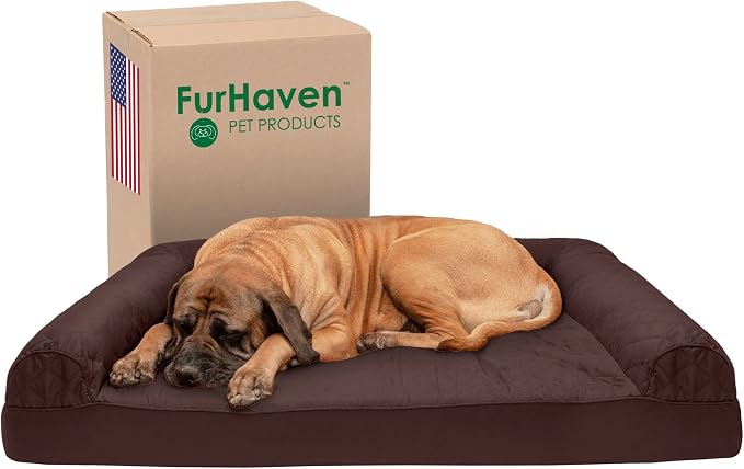 FurHaven Supportive Cooling Memory Foam Sofa Dog Bed with Washable & Removable Cover - Quilted - Coffee, Dogs Up to 125 lbs - Jumbo Plus XXL