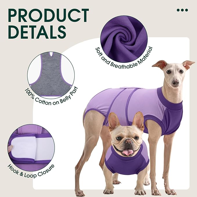 Kuoser Recovery Suit for Dogs After Surgery, Soft Dog Surgery Suit Female Male, Breathable Pet Surgical Recovery Shirt, Anti Licking Dog Onesie for Abdominal Wounds Cone Alternatives, Purple XL